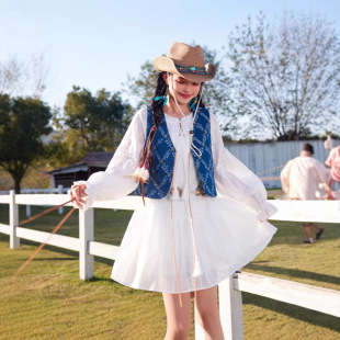 跨境新品旅游度假小个子短款连衣裙2025早春女仙气长袖白裙中裙小