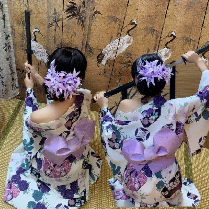 影楼新款日系紫花改良和服连衣裙