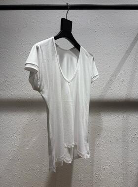 简约V领短袖T恤女修身显瘦百搭白色女装上衣温柔日常轻便打底