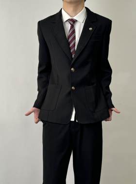 御守dk日系两粒扣免烫黑色西服套