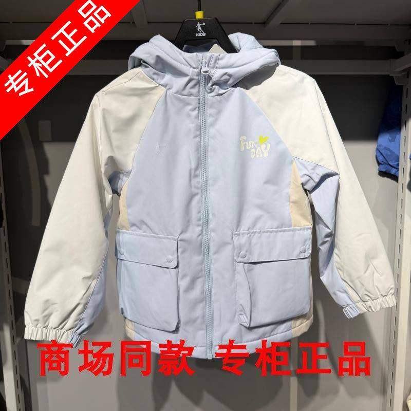 乔丹儿童女大童梭织加绒外套2026春专柜新款宽松休闲保暖冲锋衣
