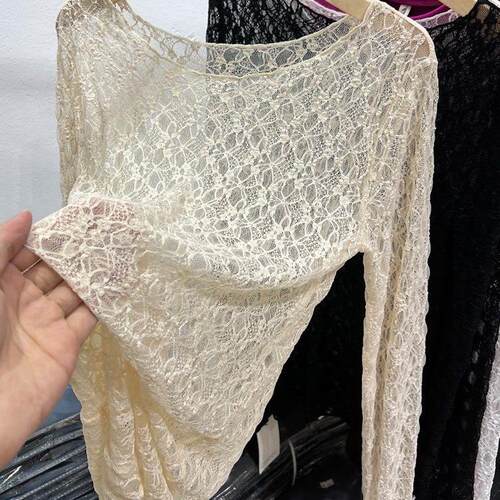 性感微透黑色蕾丝衫女长袖