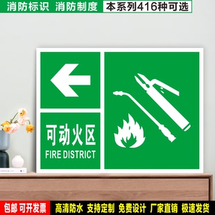 可动火区右 防水贴纸反光膜硬质ABS硬牌铝板检查验厂消防安全标识