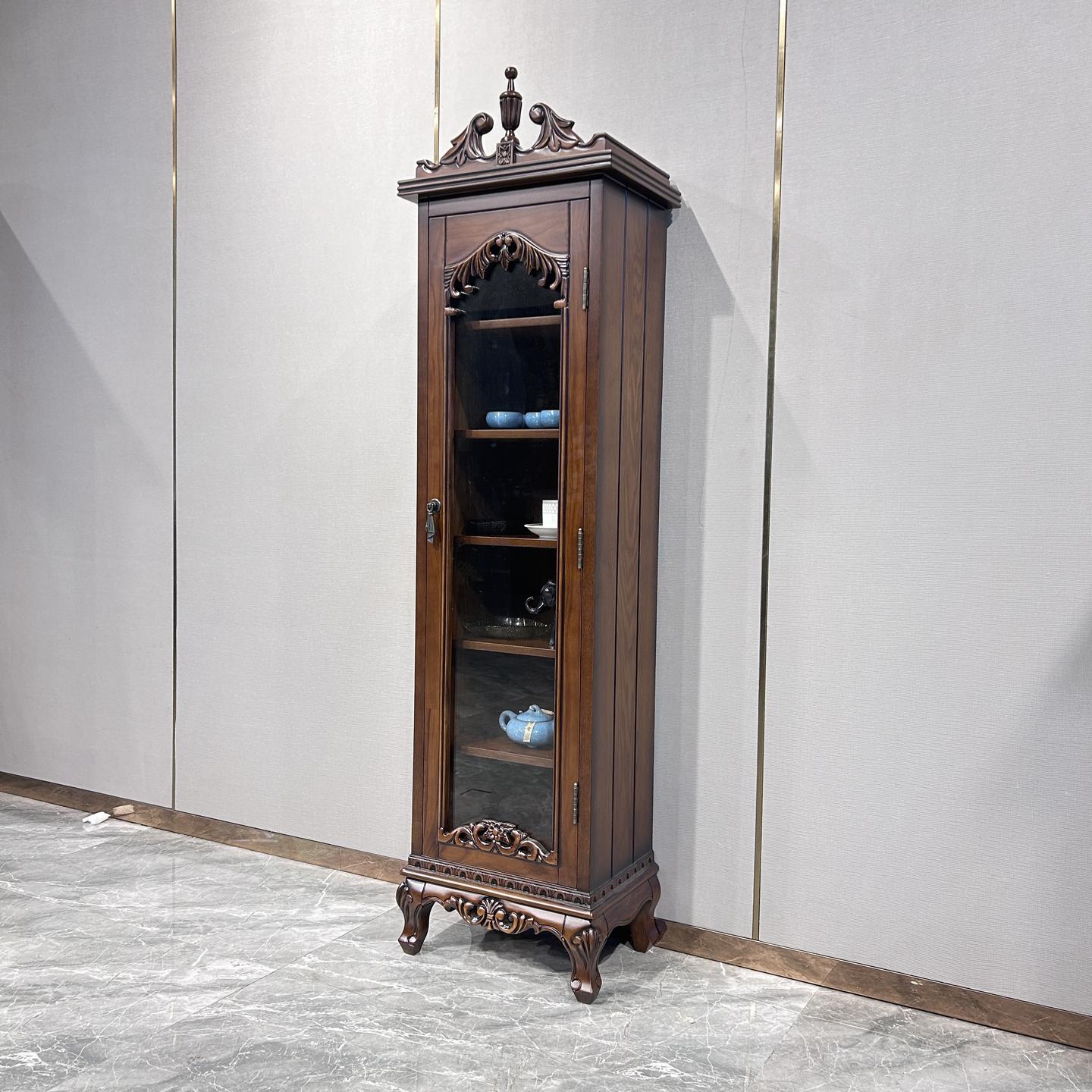美式实木小酒柜客厅靠墙欧式复古玻璃装饰展示柜置物架家用餐边柜