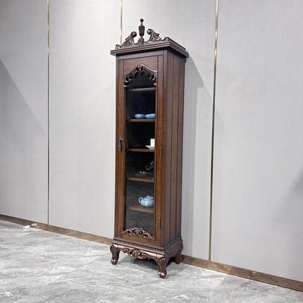 美式实木小酒柜客厅靠墙欧式复古玻璃装饰展示柜置物架家用餐边柜