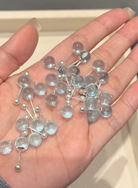 新款海蓝宝耳钉女螺丝拧扣小巧耳骨钉高级感耳环简约日常百搭耳饰