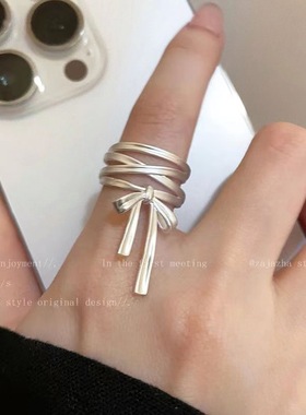 芭蕾风蝴蝶结丝带开口戒指女小众设计可调节食指戒独特网红指环潮
