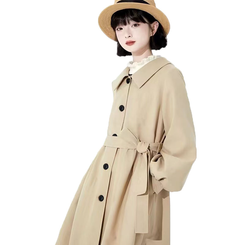 卡其色风衣外套女款2025新款开春中长款宽松复古小个子150cm大衣