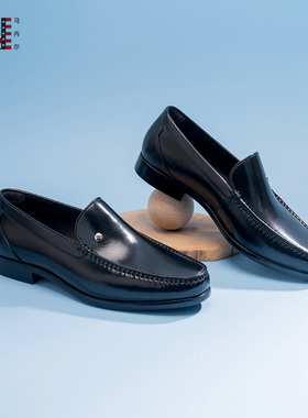 马内尔25春季新款男款商务一脚蹬正装鞋光面圆头男士皮鞋M251091