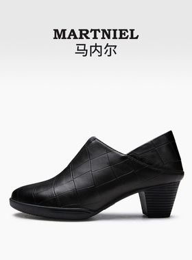 马内尔单鞋女早春新款黑色英伦风粗跟上班专用工作小皮鞋G15401