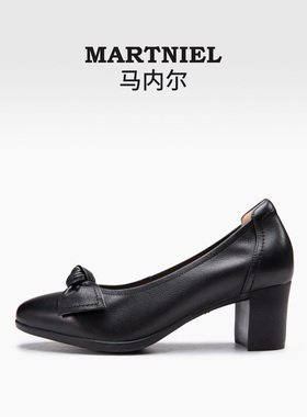【商场同款】马内尔粗跟高跟鞋法式蝴蝶结浅口一脚蹬单鞋女G25191