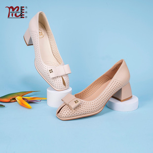 新款 一脚蹬镂空透气高跟粗跟G33201 女2023年秋季 马内尔小香风单鞋