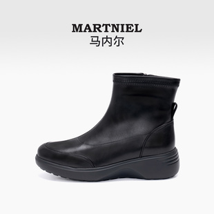 马内尔2025冬季 牛皮侧拉链马丁靴短靴女皮面短筒休闲厚底短靴 新款
