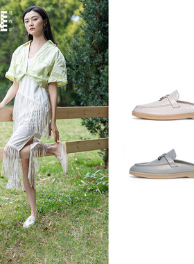 包头拖鞋马内尔2024夏新款半托女鞋外穿一脚蹬平底穆勒鞋女G48091