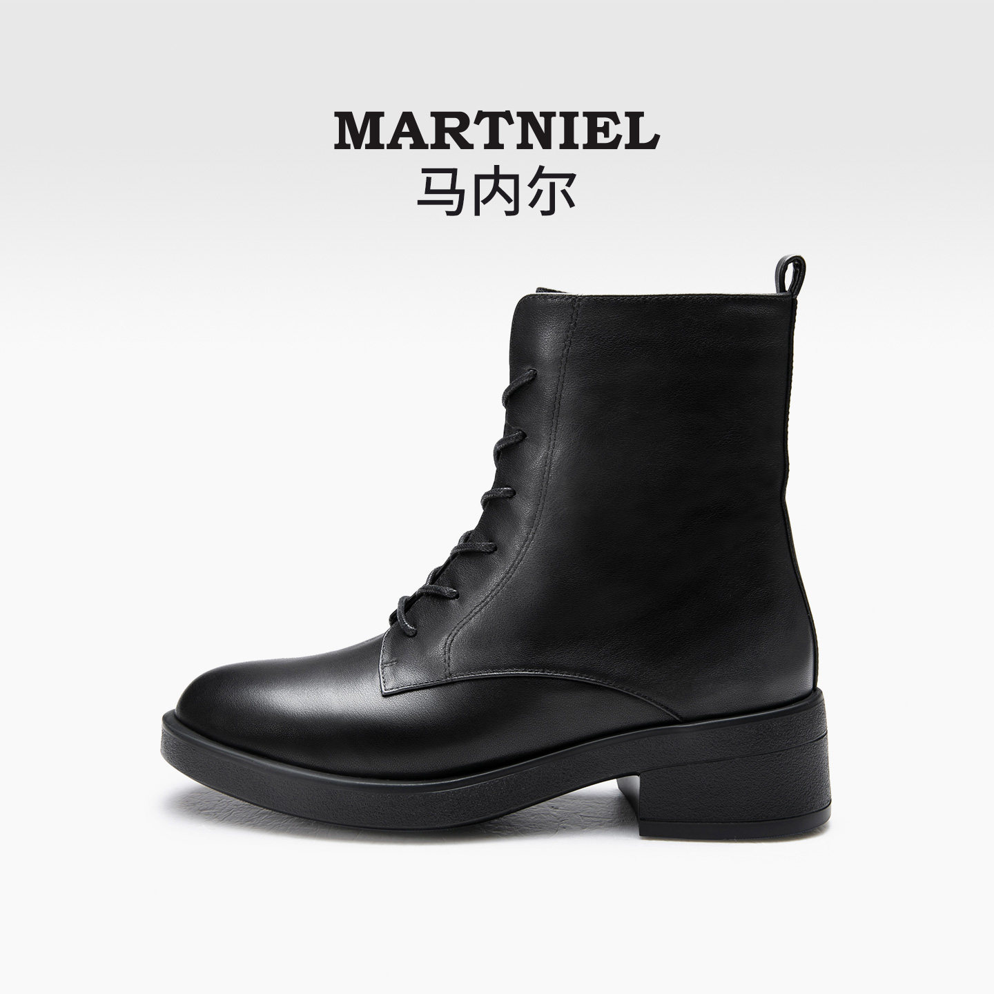 马内尔加绒内里保暖高帮皮靴机车