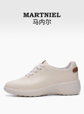 马内尔2025新款休闲运动鞋女内增高小白鞋真皮防滑百搭轻便厚底鞋