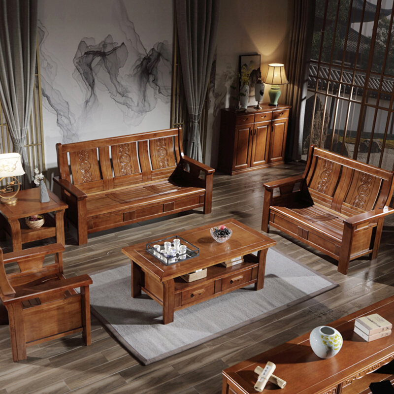 实木沙发客厅新中式沙发组合双人沙发香樟i木三人沙发房间沙发