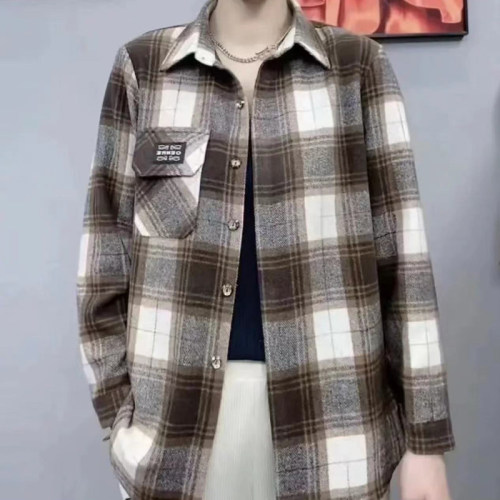 宽松休闲开衫长袖纯棉格子衬衫女