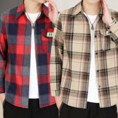 衬衫 中年人男士 爸爸装 男潮流春夏男士 棉衬衫 长袖 薄款 格子衬衫 夏季