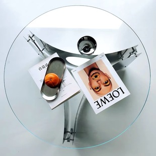 设计师款包豪斯小众设计感不锈钢超白玻璃金属高级感客厅圆形茶几