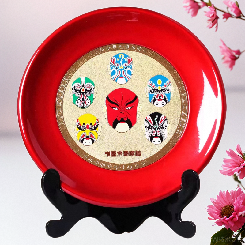 漆器中国京剧脸谱圆盘摆件特色礼品创意家居桌面中式工艺品摆件
