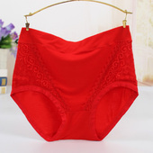 高腰大码 内裤 女士莫代尔胖mm200斤妈妈中老年人简约红色比纯棉柔