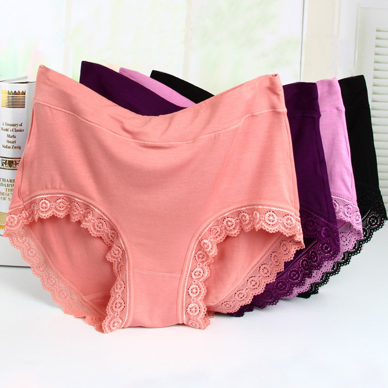 4条中老年高腰大码内裤女士中年胖mm莫代尔不卷边三角裤蕾丝红色,女士内衣/男士内衣/家居服,女三角裤,淘宝优惠券,粉丝福利购,淘宝优惠卷