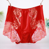 内裤 刺绣经典 大码 女士高腰胖mm200斤裸感舒适纯棉裆红色本命年红