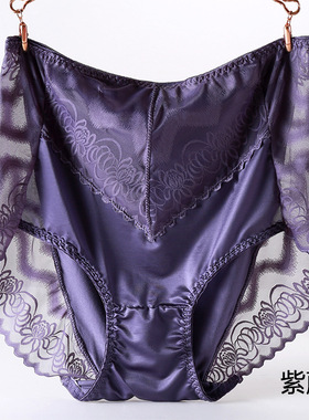 新时尚150-250斤女加肥加大码200斤胖MM高腰性感蕾丝镂空网纱内裤