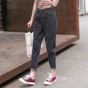 女微胖mm梨型身材遮肉显瘦九分哈伦裤 大码 高腰弹力小脚牛仔萝卜裤