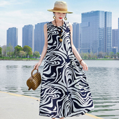 吊带宽松大码 气质中年妈妈棉绸连衣裙女夏新款 无袖 度假风沙滩裙子