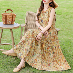 加肥加大码 棉绸连衣裙女夏季 宽松碎花胖mm沙滩裙子 气质年轻款 新款