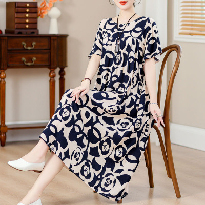 连衣裙纯棉绸女士宽松短袖夏季