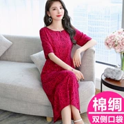 Mùa hè Tây rộng vợ mặc váy dài tôn dáng trên đầu gối cotton lụa khí chất mẹ tải váy 40-50 tuổi. - Quần áo của mẹ