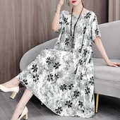 碎花棉绸连衣裙女短袖 2025夏装 新款 大码 中年妈妈休闲气质时尚 裙子