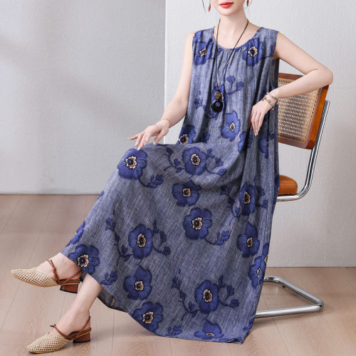 2026新款夏季棉绸连衣裙时尚背心裙中长款过膝吊带宽松大码长裙子