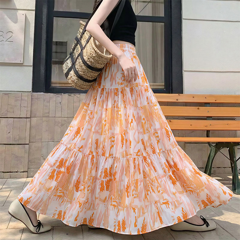 2026新款夏季波西米亚碎花半身裙女高腰显瘦长裙印花棉绸大摆裙子