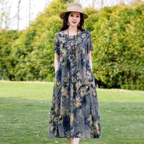 2026新款大码棉绸遮肚连衣裙