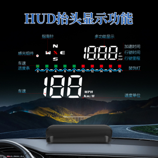 车载HUD抬头显示器汽车通用GPS车速度时间高清多功能投影仪M19