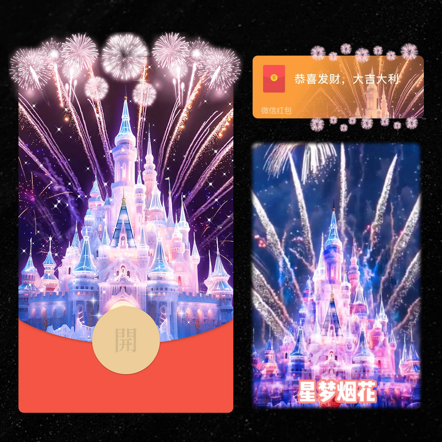 2026新款梦幻城堡烟花红包封面微信迪士尼WX皮肤动态音乐仪式感