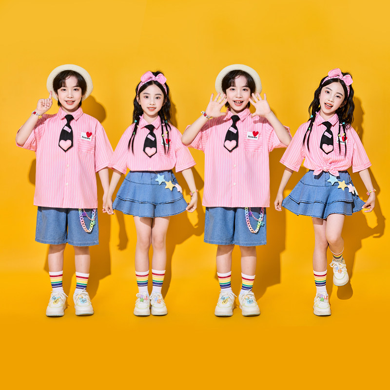 六一儿童节表演服夏季小学生班服园服毕业照学院风衬衫套装演出服