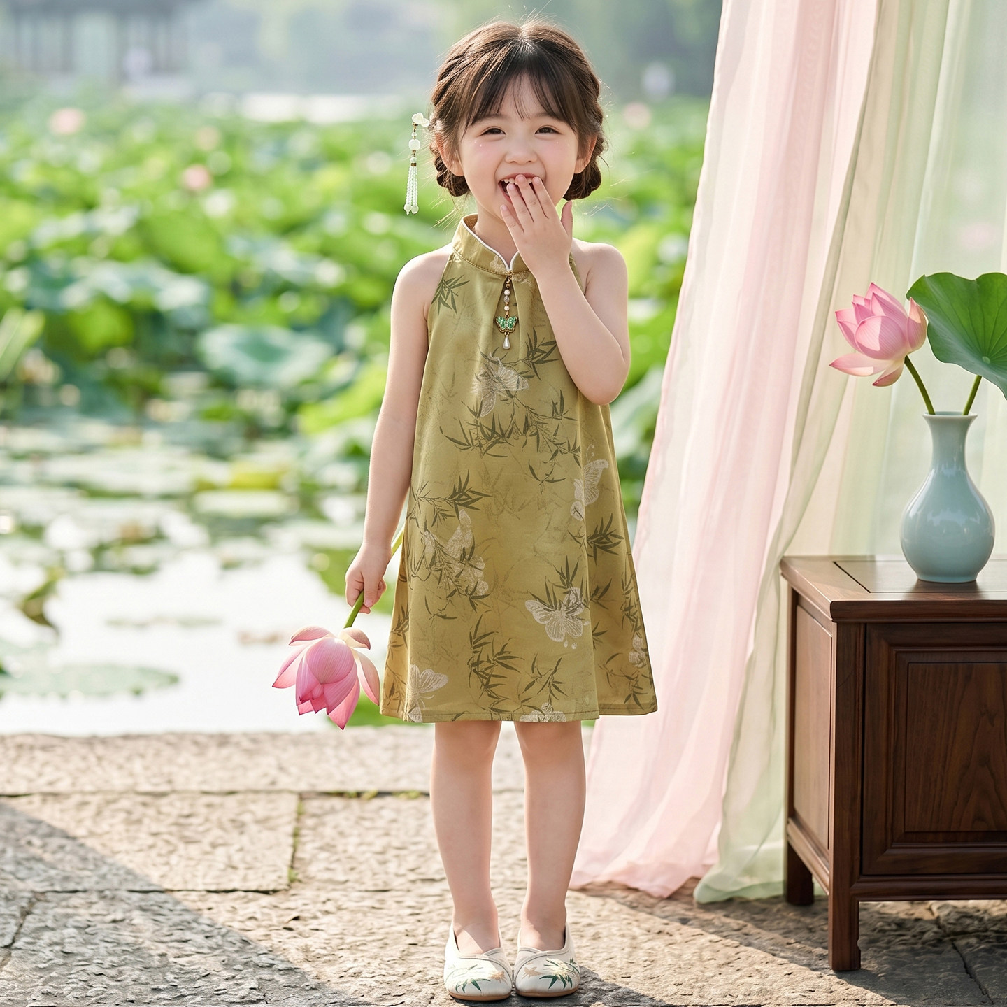 女童国风演出套装夏季新中式表演服两件套唐装汉服端午节纳福衣服