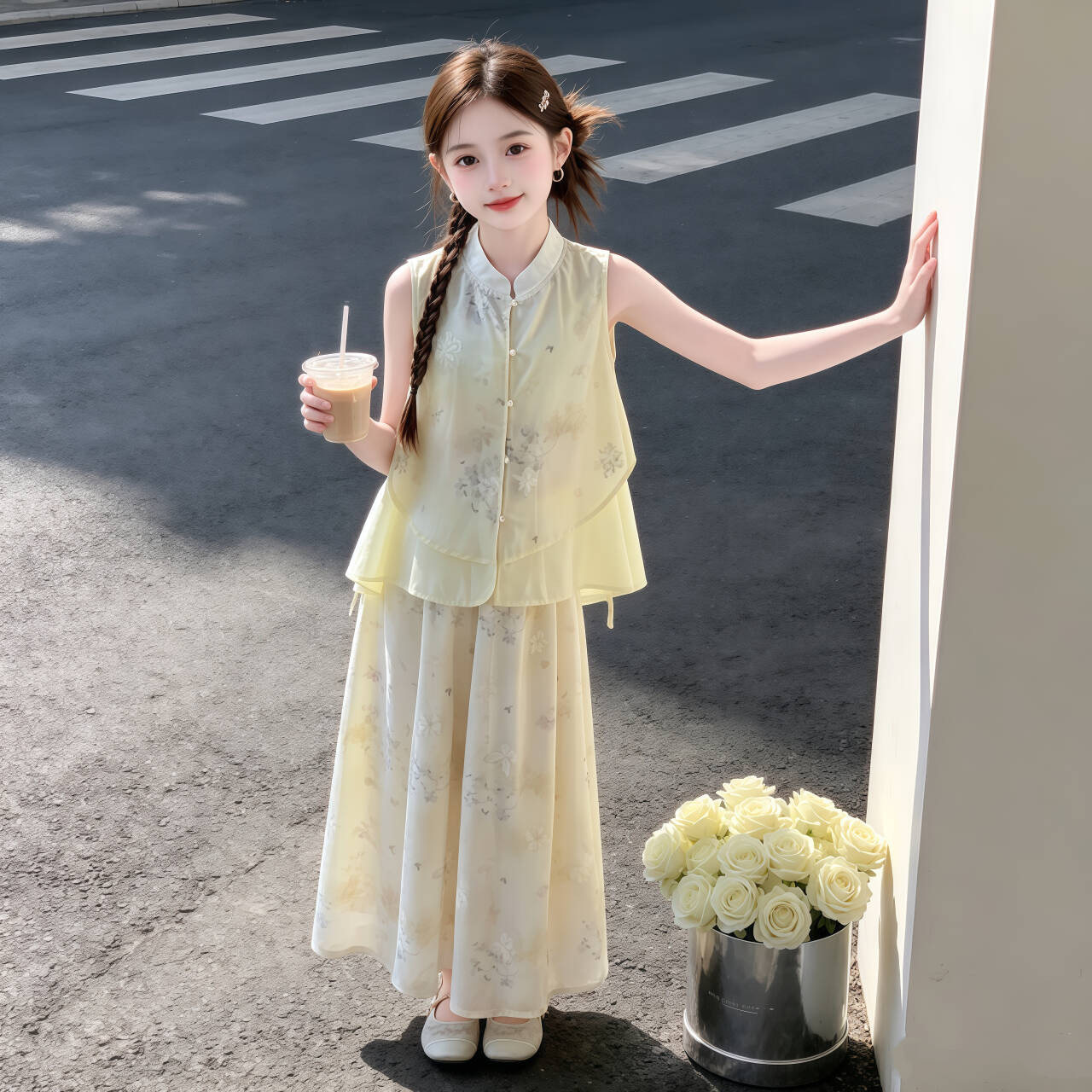 女童国风演出套装夏季新中式表演服两件套唐装汉服端午节纳福衣服