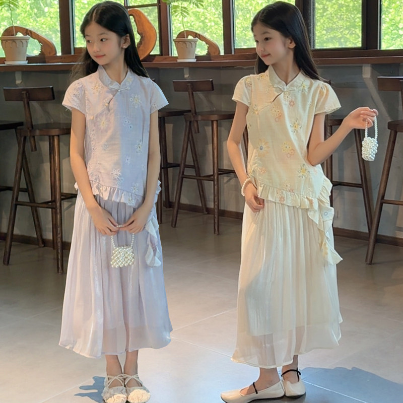 女童国风演出套装夏季新中式表演服两件套唐装汉服端午节纳福衣服