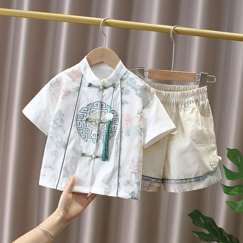 六一儿童表演服汉服男孩夏款中式国风套装宝宝周岁服幼儿园演出服