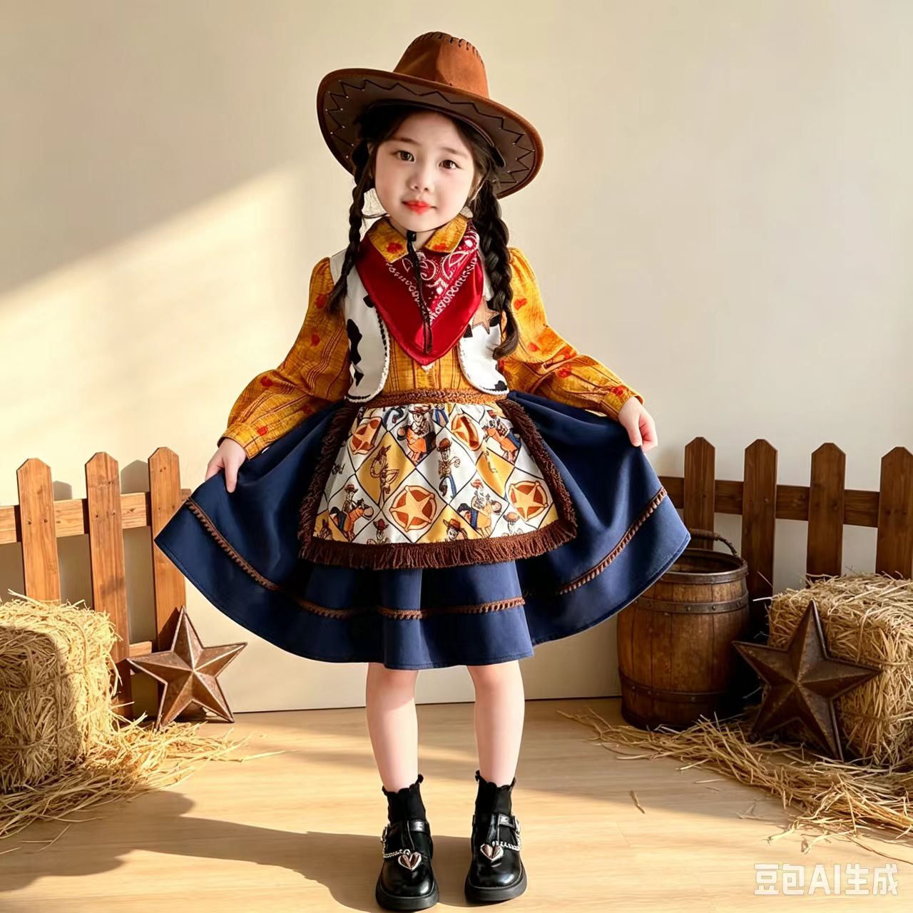 胡迪套装裙表演服秋季女孩连衣裙玩具总动员演出服万圣节cos服童