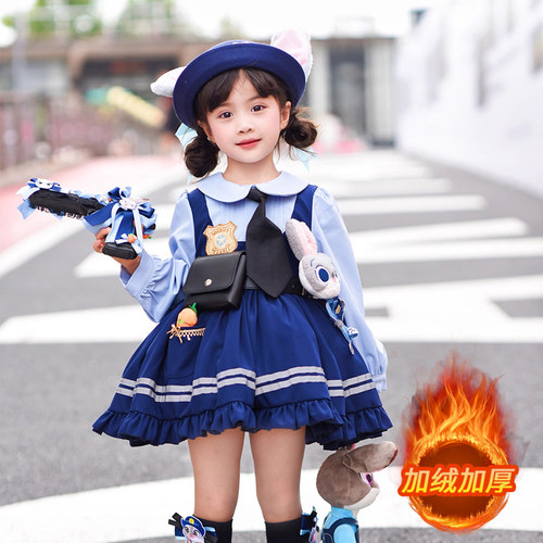 女童疯狂动物城朱迪连衣裙演出服秋季女童兔子警官cos服装表演服