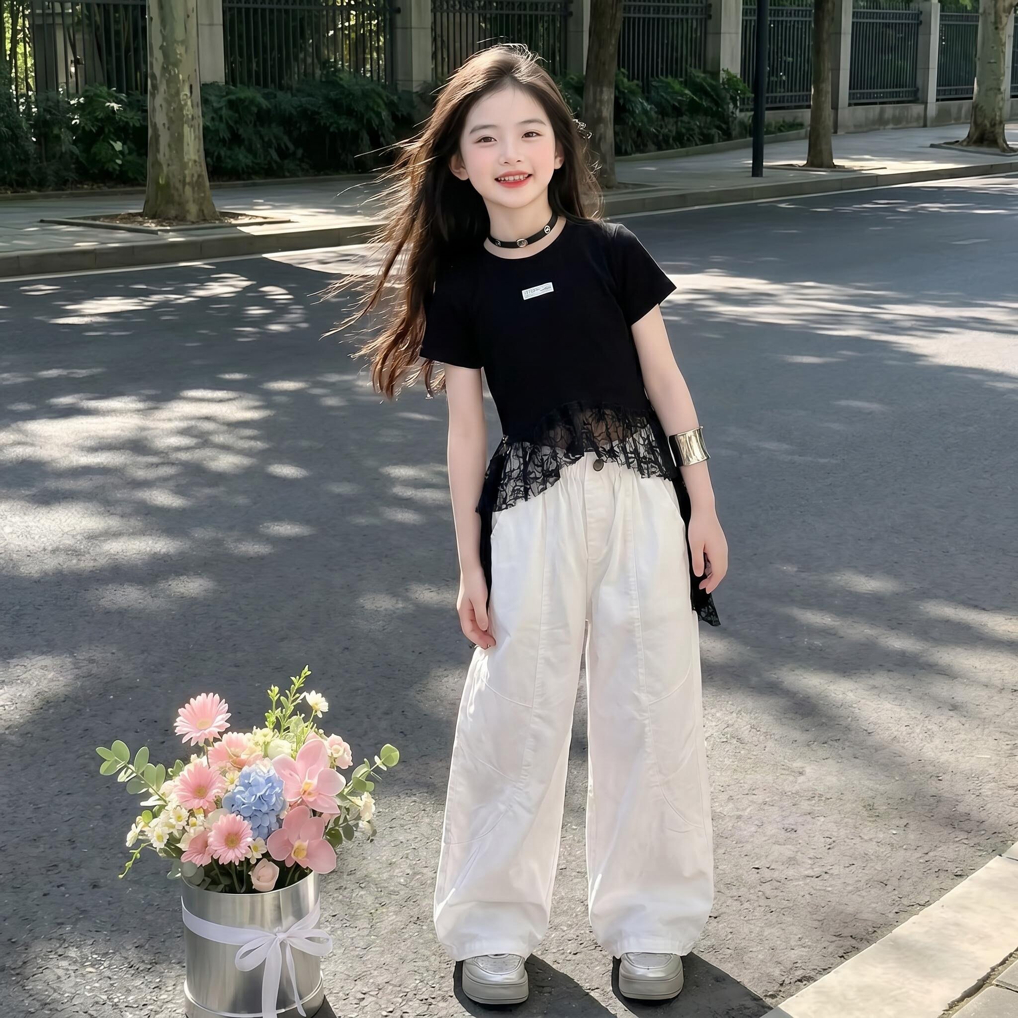 女童嘻哈街舞服工装裤套装夏季新款女孩潮牌爵士舞服装儿童演出服