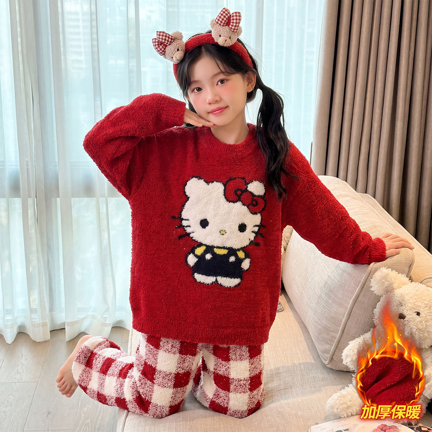 2026新款女童睡衣套装冬季女孩加厚纯棉长袖儿童家居服两件套童装