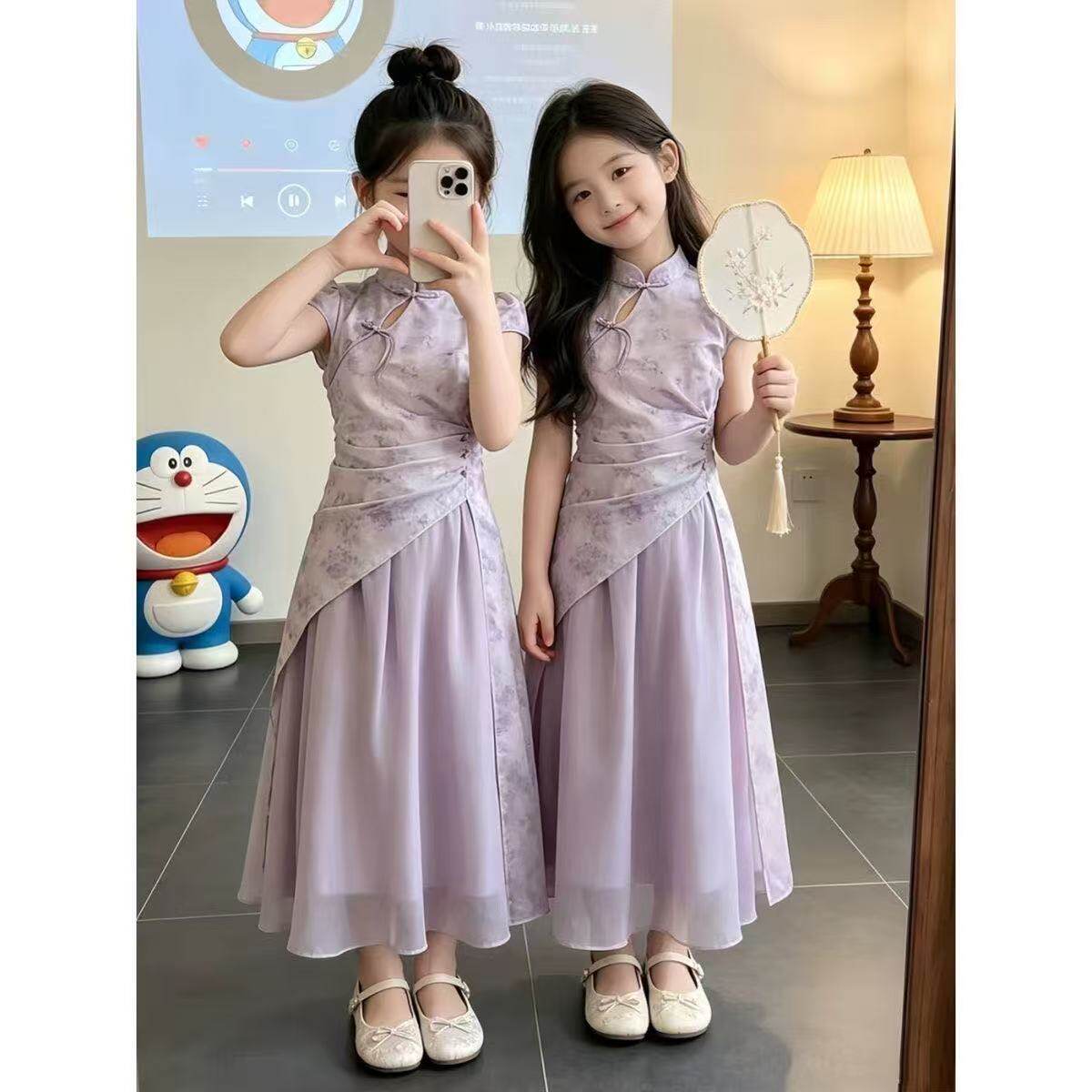 女童新中式唐装汉服裙夏季连衣裙女孩中国风古装旗袍六一儿童表演